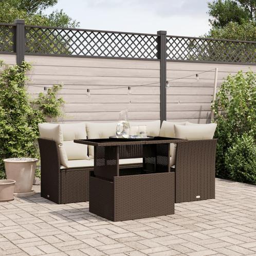 vidaXL 5-delige Loungeset met kussens poly rattan bruin, Tuin en Terras, Tuinsets en Loungesets, Loungeset, Nieuw, Rotan, Verzenden