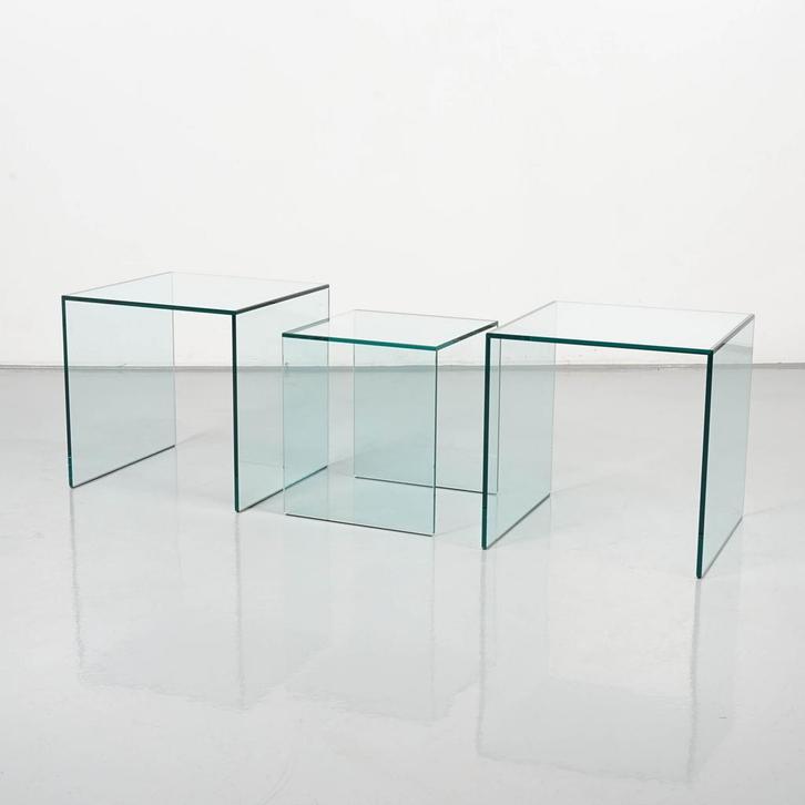 Bijzettafel Solidesk - Set van 3 - Glas - 50,5 x 50,5 x 50, Huis en Inrichting, Tafels | Salontafels, Ophalen of Verzenden