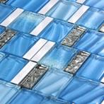 Mozaïektegel Stella Blauw Glas Aluminium 30x30 cm, Nieuw, Overige materialen, Overige typen, 20 tot 40 cm