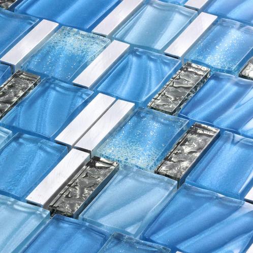 Mozaïektegel Stella Blauw Glas Aluminium 30x30 cm, Doe-het-zelf en Verbouw, Tegels, 20 tot 40 cm, 20 tot 40 cm, 10 m² of meer