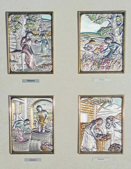 Mida - Reliëf, Le 4 Stagioni - 44.5 cm - .925 zilver, Antiek en Kunst, Antiek | Goud en Zilver