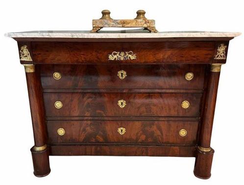 Commode - Marmer, Wortelnotenhout, Antiek en Kunst, Antiek | Overige Antiek