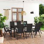 vidaXL 9-delige Tuinset zwart, Tuin en Terras, Meer dan 8 zitplaatsen, Nieuw, Tuinset, Verzenden