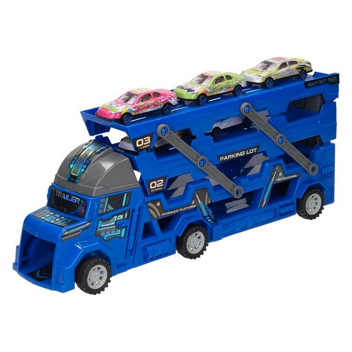 Uitklapbare Autotransporter met Afschietfunctie - Blauw, Kinderen en Baby's, Speelgoed | Speelgoedvoertuigen, Ophalen of Verzenden