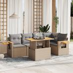 vidaXL 6-delige Loungeset met kussens poly rattan beige, Verzenden, Nieuw, Rotan, Loungeset