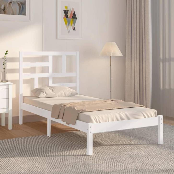 vidaXL Bedframe massief hout wit 90x200 cm, Huis en Inrichting, Slaapkamer | Bedden, 90 cm, 200 cm, Wit, Eenpersoons, Nieuw, Hout