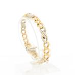 Bicolor gouden gourmet schakel armband met wiebertjes | 1..., Ophalen of Verzenden, Gebruikt, Overige kleuren, Goud