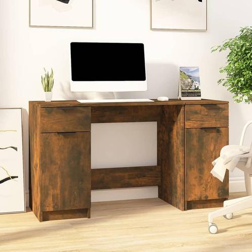 vidaXL Bureau met bijzetkast bewerkt hout gerookt, Huis en Inrichting, Bureaus, Nieuw, Verzenden