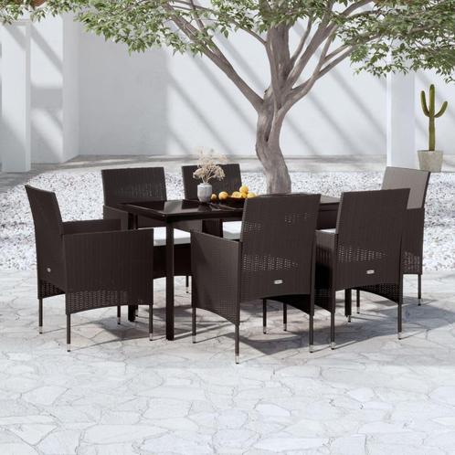 vidaXL 7-delige Tuinset met kussens zwart, Tuin en Terras, Tuinsets en Loungesets, Tuinset, Nieuw, 6 zitplaatsen, Rotan, Verzenden