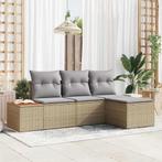 vidaXL Tuin Sofa Set met kussen met kussen 4 pcs Beige poly, Tuin en Terras, Tuinsets en Loungesets, Verzenden, Nieuw, Rotan