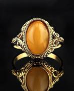 Barnsteen - Gold-Plated Baltic Amber Oval Ring – Smooth