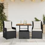 vidaXL 3-delige Bistroset met kussens poly rattan zwart, Tuin en Terras, Tuinsets en Loungesets, Verzenden, Nieuw, Rotan