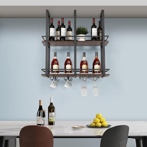 Wijnrek Hubro zwart en walnootkleurig 80x30x85 cm [en.casa], Huis en Inrichting, Woonaccessoires | Wijnrekken, Verzenden