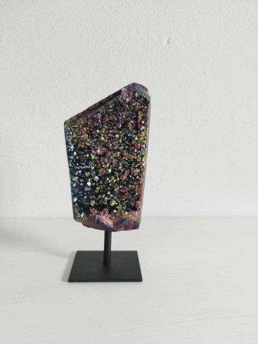 Kwarts Natuurlijke kwartsdruse met titanium-regenboog -, Verzamelen, Mineralen en Fossielen