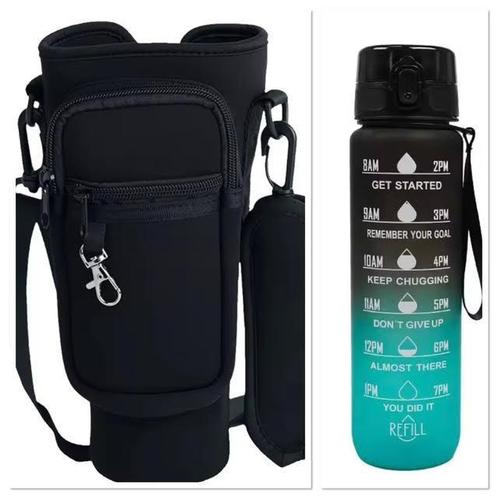 Motivatie waterfles - 1 liter drinkfles met tasje, Sport en Fitness, Bidons, Nieuw, Verzenden