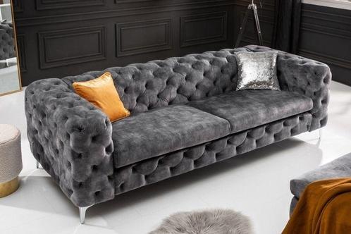 Chesterfield 3-zitsbank MODERN BAROK 235cm donkergrijs, Huis en Inrichting, Banken | Bankstellen, Ophalen of Verzenden