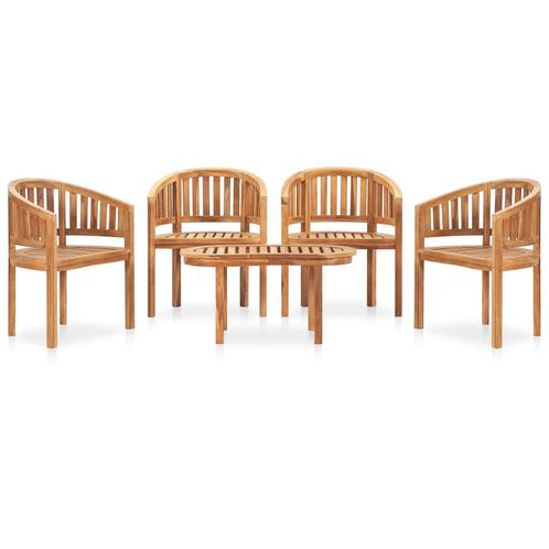 vidaXL 5-delige Loungeset banaanvormig massief teakhout, Tuin en Terras, Tuinsets en Loungesets, Loungeset, Nieuw, Teakhout, Verzenden
