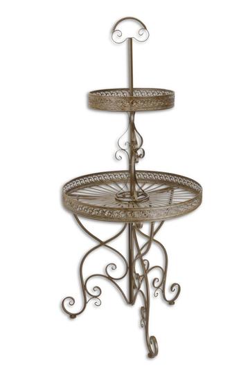 A 2-TIER ROUND IRON ETAGÈRE - BROWN (Beeldjes - Decoratie) beschikbaar voor biedingen