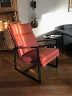 Leren fauteuil met stalen frame en hoge rug - bruin leer, Huis en Inrichting, Fauteuils, Nieuw, Ophalen of Verzenden, Industrieel
