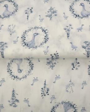 Poplin Katoen Rustieke Ganzen Blauw, Hobby en Vrije tijd, Stoffen en Lappen, Blauw, Nieuw