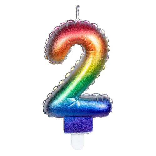 Regenboog Kaars 2 Jaar 8cm, Hobby en Vrije tijd, Feestartikelen, Nieuw, Verzenden