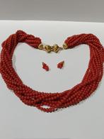 2-delige sieradenset - 18 karaat Geel goud Bloedkoraal -, Sieraden, Tassen en Uiterlijk, Antieke sieraden