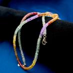 Multikleurige saffier kralen ketting met gouden slot | 45 cm, Gebruikt, Overige kleuren, Ophalen of Verzenden, Met edelsteen