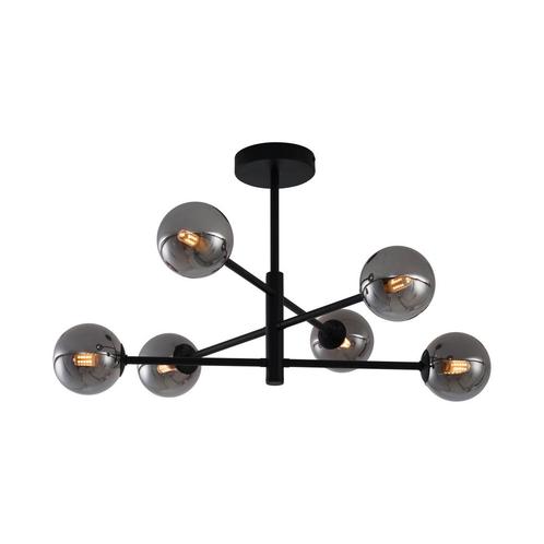 Moderne plafondlamp zwart met smoke glas 6-lichts - Ryan, Huis en Inrichting, Lampen | Plafondlampen, Nieuw, Metaal