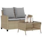 vidaXL Tuinbank 2-zits met kussens & tafel poly rattan beige, Verzenden, Nieuw, Rotan