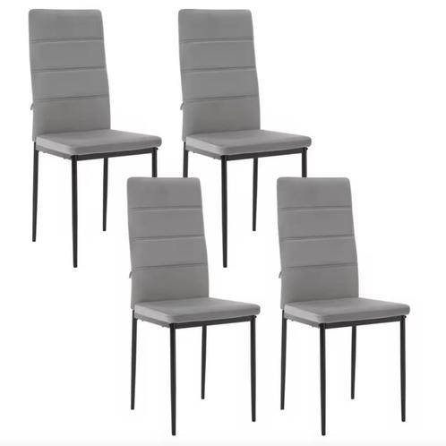 4 Moderne Eetkamerstoelen Hoge Rug - Leer of fluwelen stof, Huis en Inrichting, Stoelen, Twee, Grijs, Nieuw, Leer, Metaal, Stof