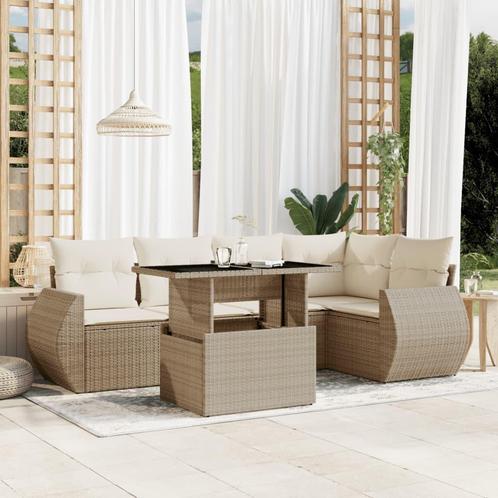 vidaXL 6-delige Loungeset met kussens poly rattan beige, Tuin en Terras, Tuinsets en Loungesets, Loungeset, Nieuw, Rotan, Verzenden