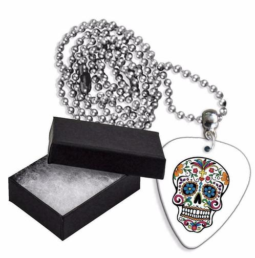 Aluminium plectrum ketting met de afbeelding van Sugar Skull, Verzamelen, Overige Verzamelen, Nieuw, Ophalen of Verzenden