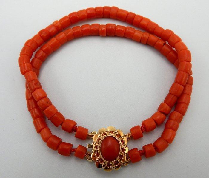 Armband - 14 karaat Geel goud Bloedkoraal, Sieraden, Tassen en Uiterlijk, Armbanden