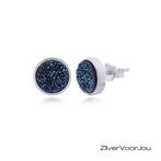 Zilveren druzy oorbellen blauw rond, Verzenden, Nieuw, Zilver