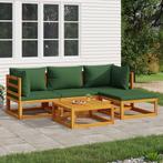 vidaXL 5-delige Loungeset met groene kussens massief hout, Verzenden, Nieuw, Hardhout, Loungeset
