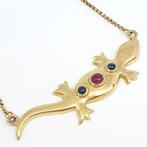 Ketting met hanger - 18 karaat Geel goud Saffier - Robijn