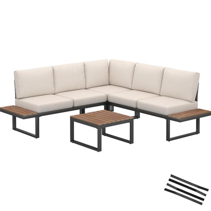 Tuin-loungeset Eliar, 4-delig, met aluminium frame - zwart, Tuin en Terras, Tuinsets en Loungesets, Verzenden