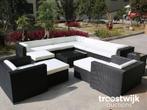 Loungeset 12-delig Wicker Zwart / Zandkleurige Kussens