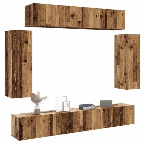 vidaXL 6-delig Tv-meubelset wandmontage bewerkt hout oud, Huis en Inrichting, Kasten | Televisiemeubels, Nieuw, Overige houtsoorten