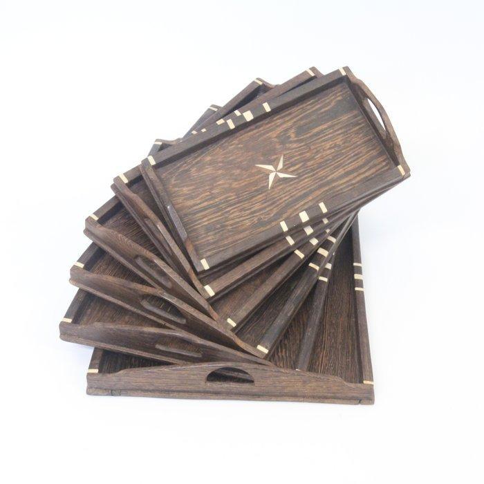 6 Opeenvolgende presenteerbladen - Dienblad (6) - Hout, Been, Antiek en Kunst, Antiek | Meubels | Tafels