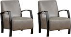 Grijze leren industriële stalen fauteuils - Granada leer St, Huis en Inrichting, Fauteuils, Nieuw, Ophalen of Verzenden, Modern