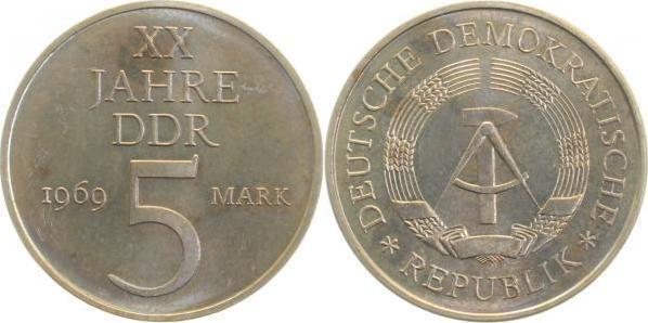 Duitsland Nickel-probe 5 Mark 1969 20 Jahre Ddr unmagnetisch, Postzegels en Munten, Munten | Europa | Niet-Euromunten, Verzenden