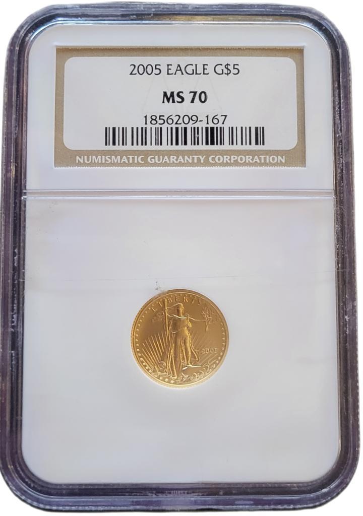 Gouden American Eagle 1/10 oz 2005 NGC MS70 gecertificeerd, Postzegels en Munten, Munten | Amerika, Midden-Amerika, Losse munt