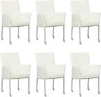 Set van 6 Gebroken witte leren moderne eetkamerstoelen - Tol, Overige kleuren, Nieuw, Leer, Ophalen of Verzenden