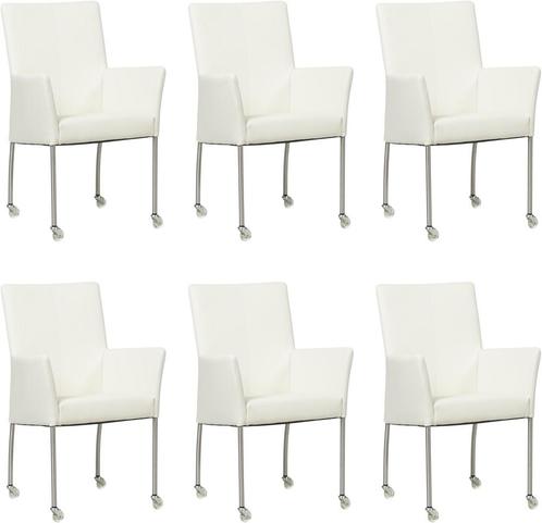 Set van 6 Gebroken witte leren moderne eetkamerstoelen - Tol, Huis en Inrichting, Stoelen, Vijf, Zes of meer stoelen, Overige kleuren