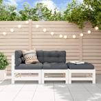 vidaXL 3-delige Loungeset met kussens massief hout wit, Verzenden, 3 zitplaatsen, Nieuw, Loungeset