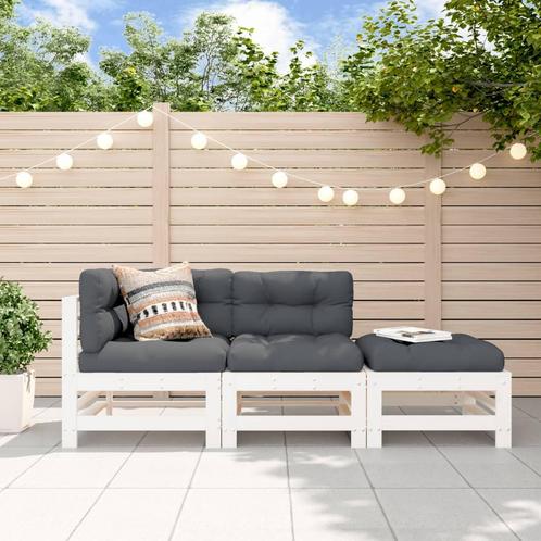 vidaXL 3-delige Loungeset met kussens massief hout wit, Tuin en Terras, Tuinsets en Loungesets, Loungeset, Nieuw, 3 zitplaatsen