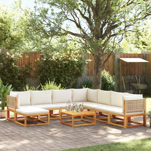 vidaXL 9-delige Loungeset met kussens massief acaciahout, Tuin en Terras, Tuinsets en Loungesets, Loungeset, Nieuw, Hardhout, Verzenden