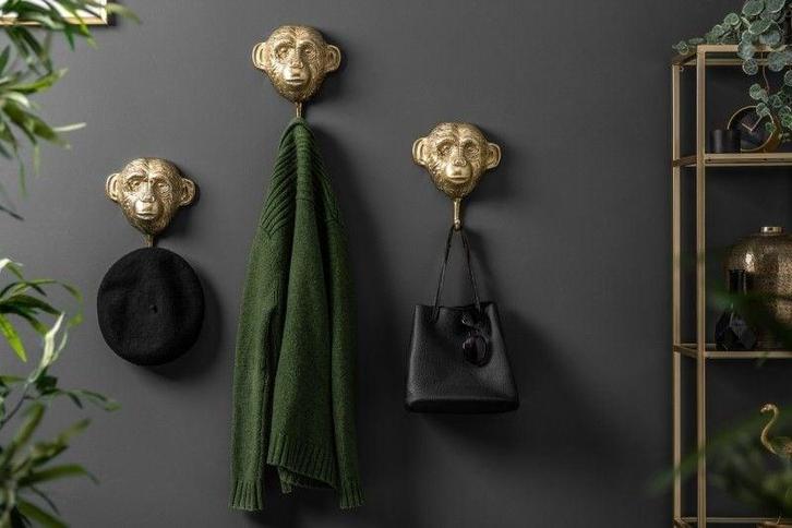 Extravagante jashaak set van 3 THREE APES 25cm goud, Huis en Inrichting, Woonaccessoires | Kapstokken, Ophalen of Verzenden