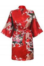 KIMU® Kimono Rood Kort M-L Yukata Satijn Boven de Knie Korte, Kleding | Dames, Nieuw, Carnaval, Maat 38/40 (M), Ophalen of Verzenden